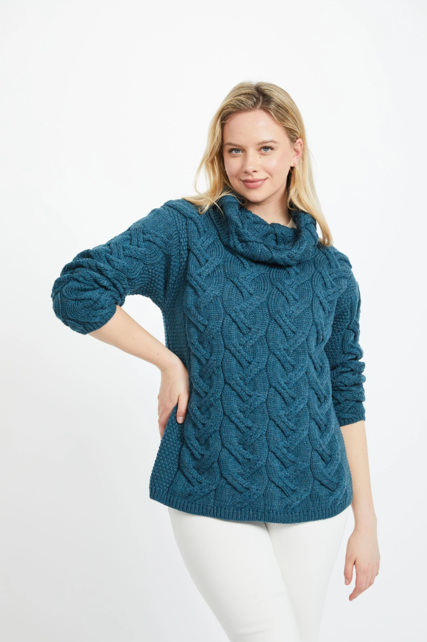 AWM B692 Chunky Cable Aran Sweater Irish Sea
