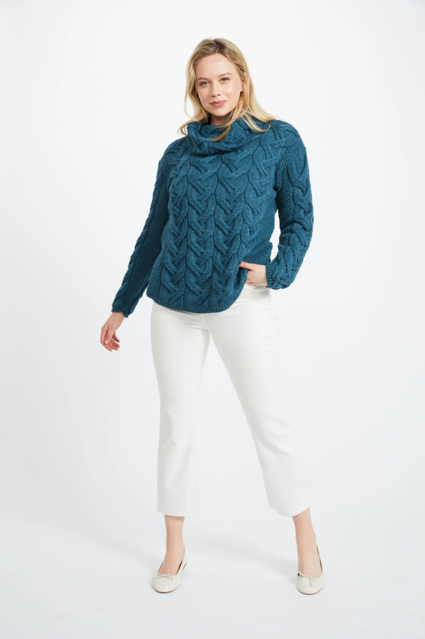 AWM B692 Chunky Cable Aran Sweater Irish Sea
