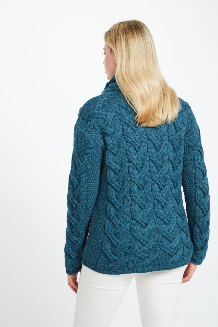 AWM B692 Chunky Cable Aran Sweater Irish Sea