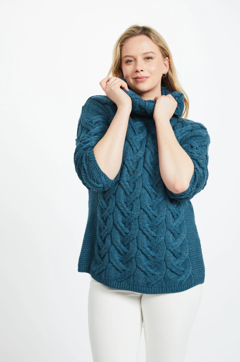 AWM B692 Chunky Cable Aran Sweater Irish Sea
