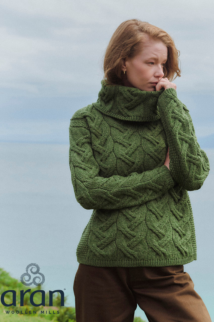 AWM B692 Chunky Cable Cowl Aran Sweater Meadow Green