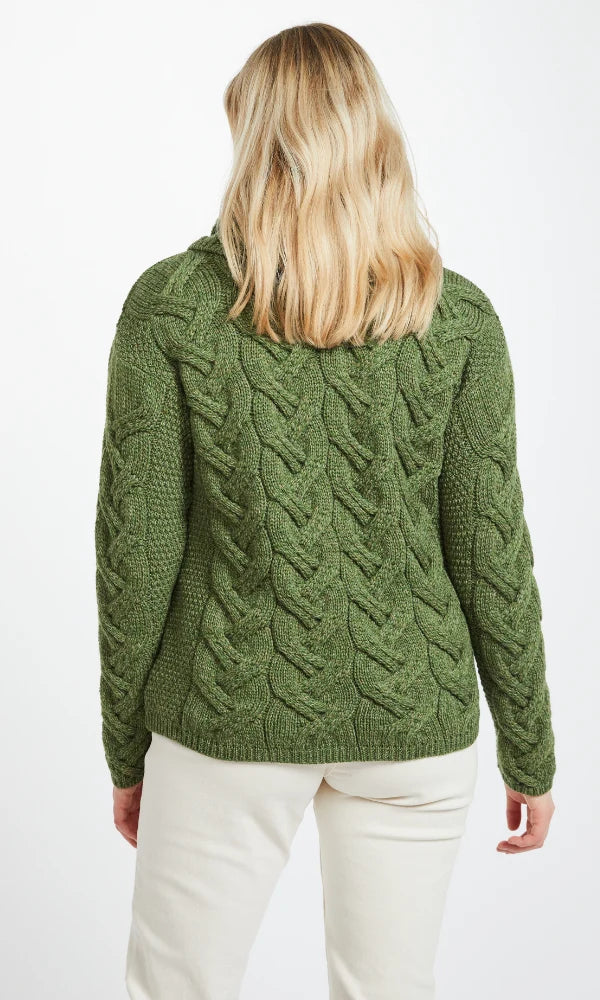 AWM B692 Chunky Cable Cowl Aran Sweater Meadow Green