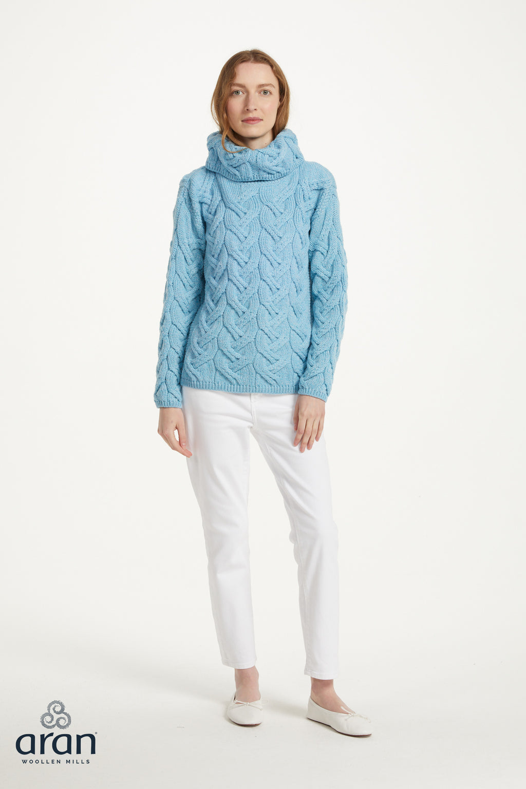 AWM B692 Chunky Cable Cowl Aran Sweater Sky Blue