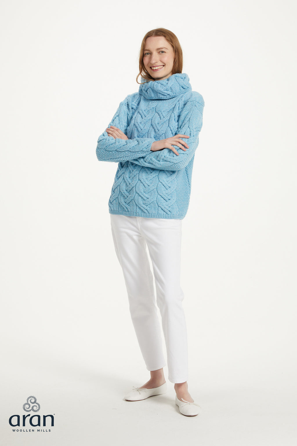 AWM B692 Chunky Cable Cowl Aran Sweater Sky Blue