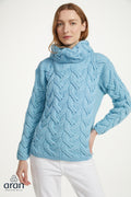 AWM B692 Chunky Cable Cowl Aran Sweater Sky Blue