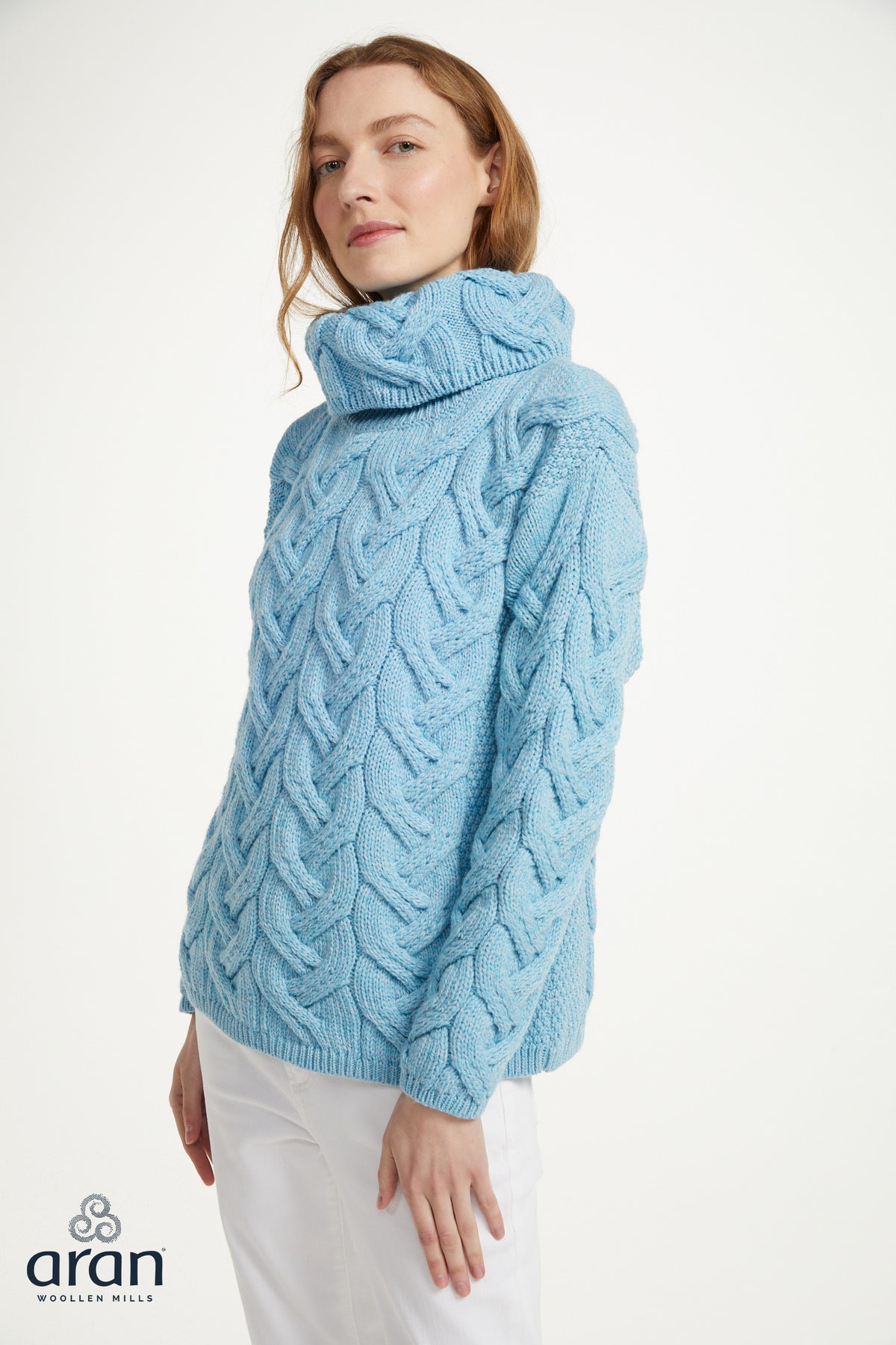AWM B692 Chunky Cable Cowl Aran Sweater Sky Blue