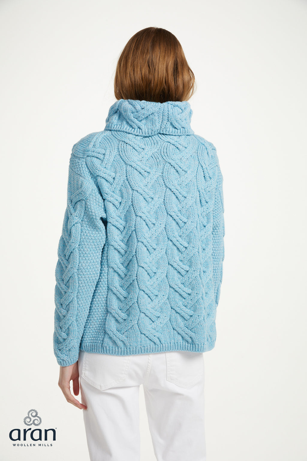 AWM B692 Chunky Cable Cowl Aran Sweater Sky Blue