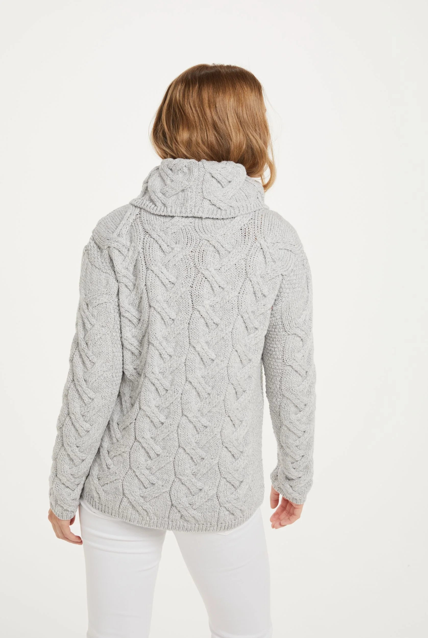 AWM B692 Chunky Cable Aran Sweater Feather Grey