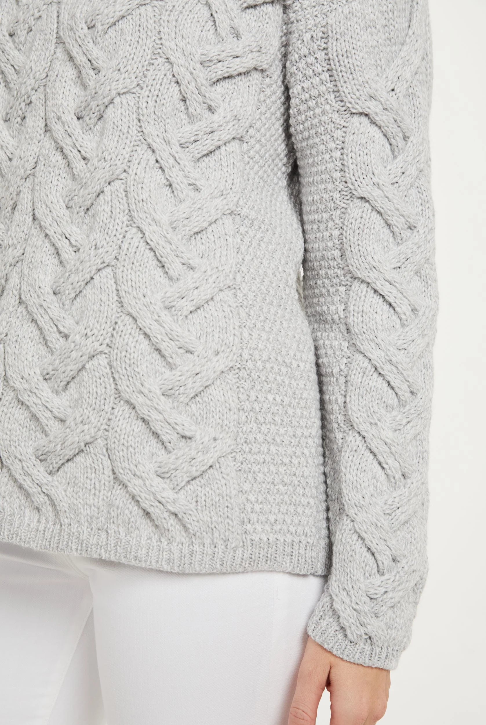 AWM B692 Chunky Cable Aran Sweater Feather Grey