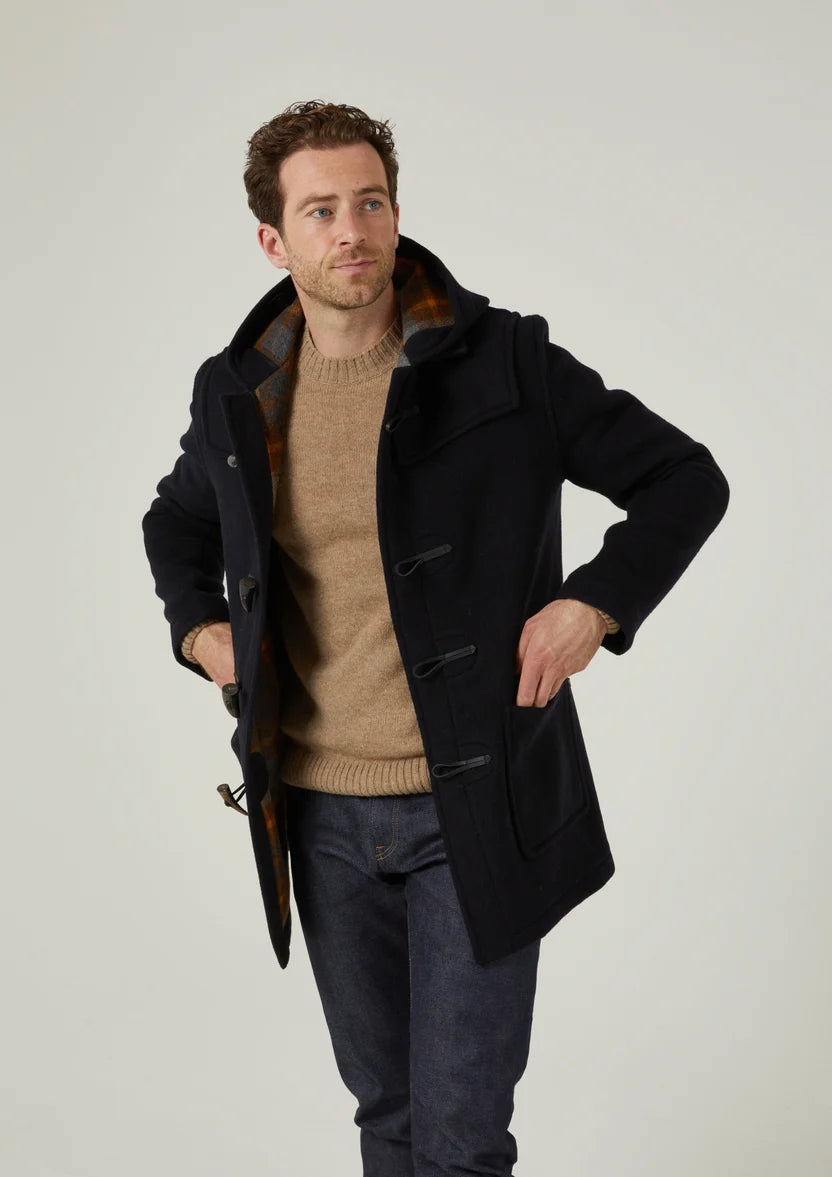 Alan Paine Duffle Coat Alcombey Check Back In Navy