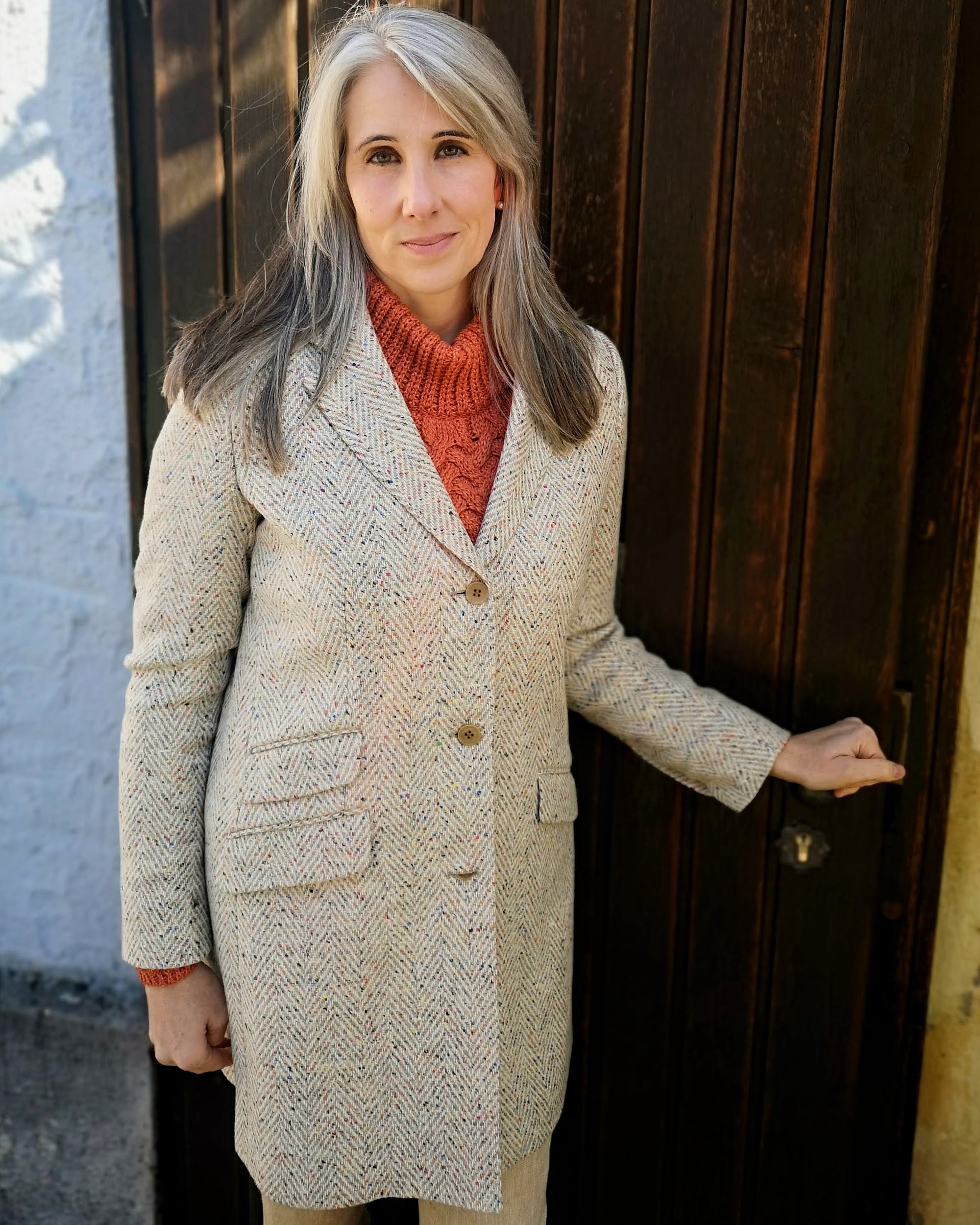 British House Women's Gehrock Beige Donegal Tweed Herringbone Damensakko Caro