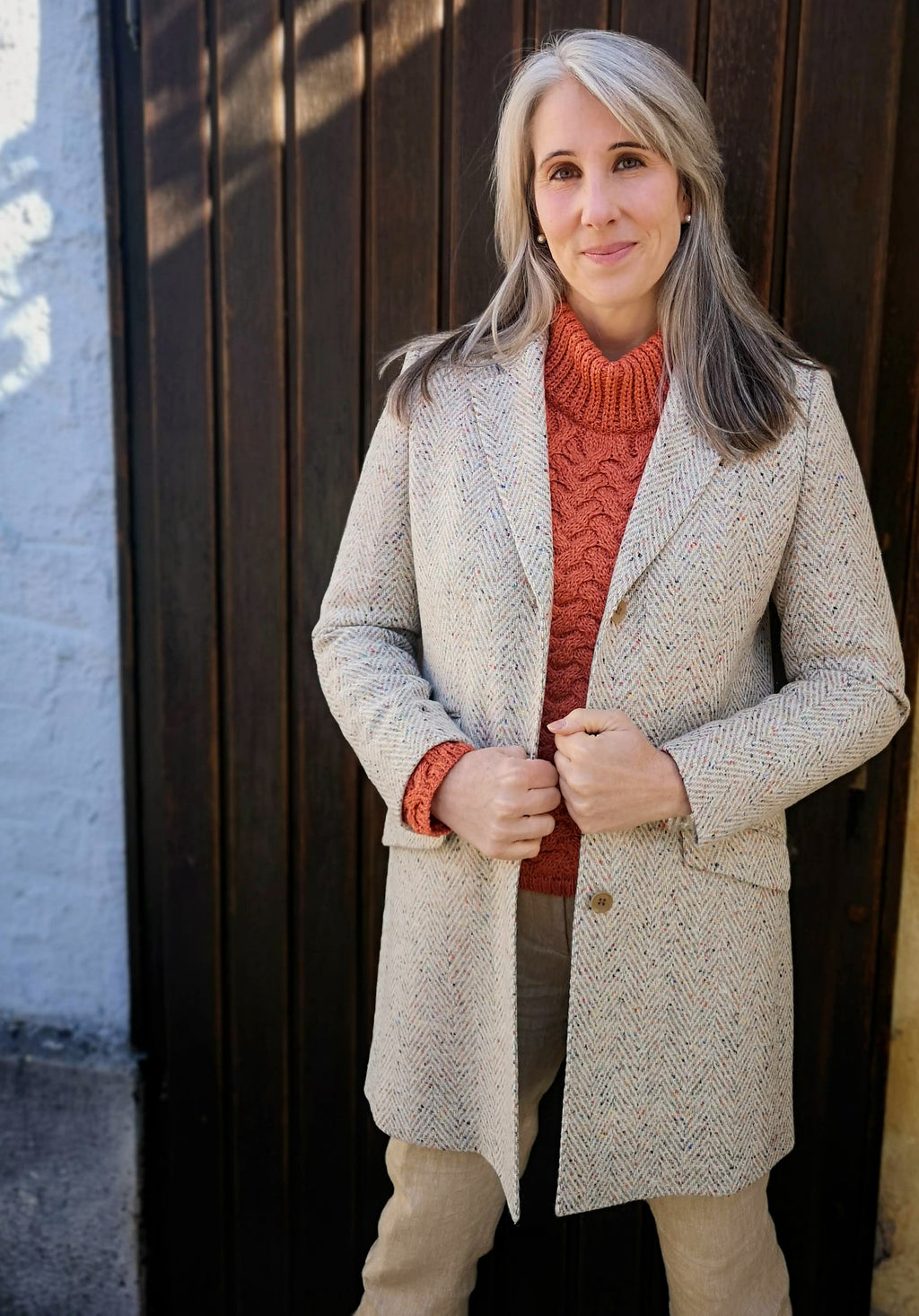 British House Women's Gehrock Beige Donegal Tweed Herringbone Damensakko Caro