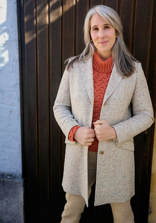 British House Women's Gehrock Beige Donegal Tweed Herringbone Damensakko Caro