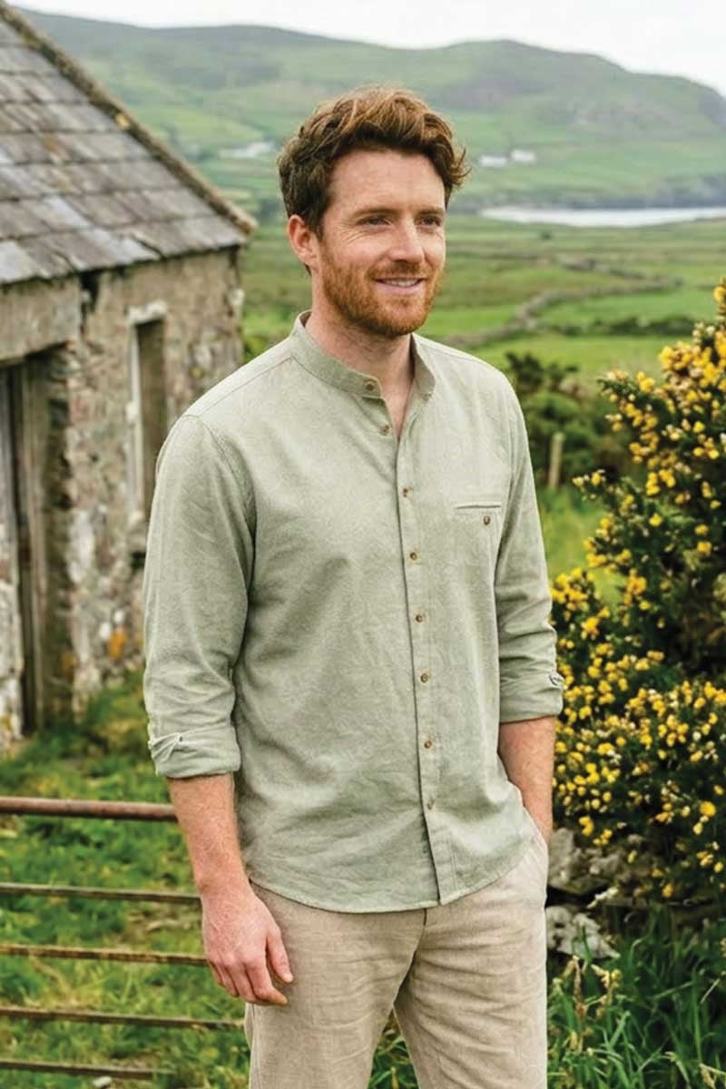Lee Valley LN11 Grandfather Shirt Linen Melange Moss