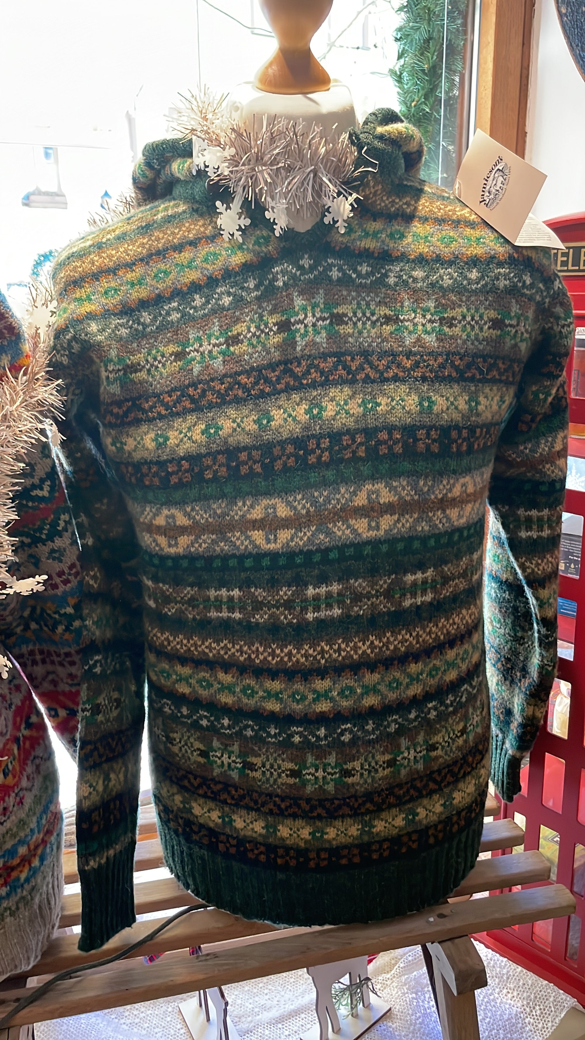 Jamieson's Unisex Hooded Pullover Green Fair Isle