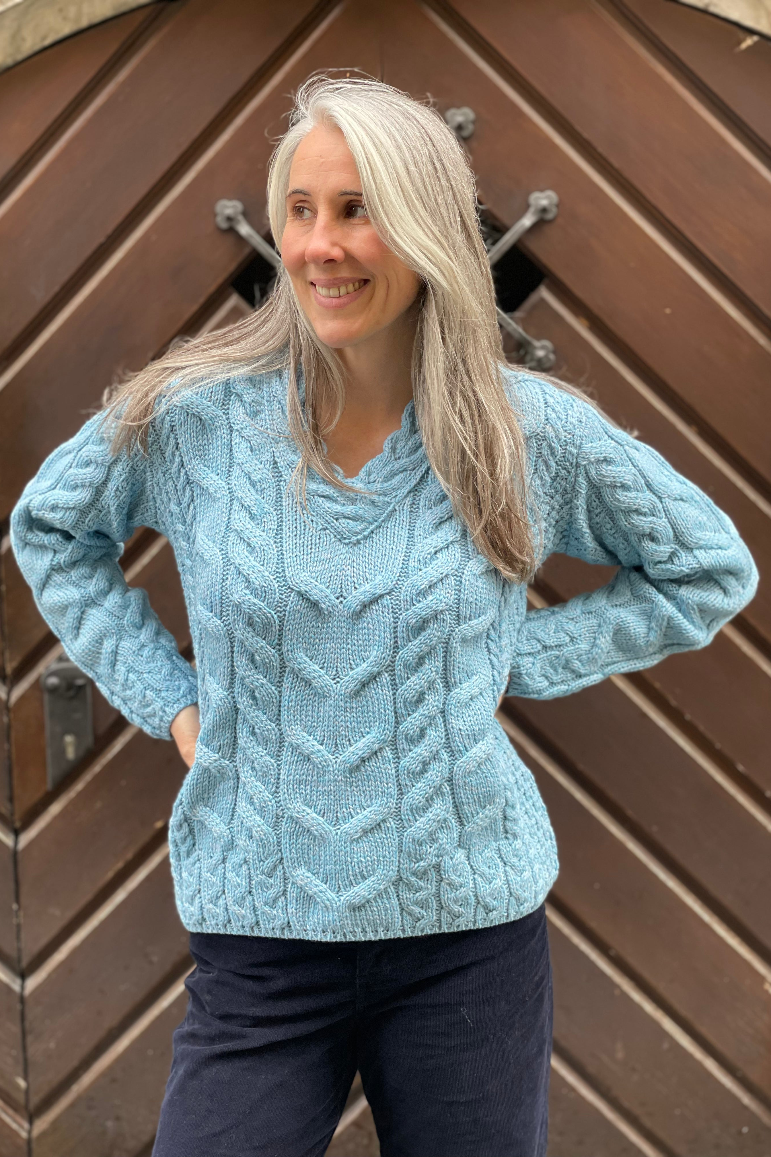 AWM B101 V-Neck Aran Pullover Sky Blue