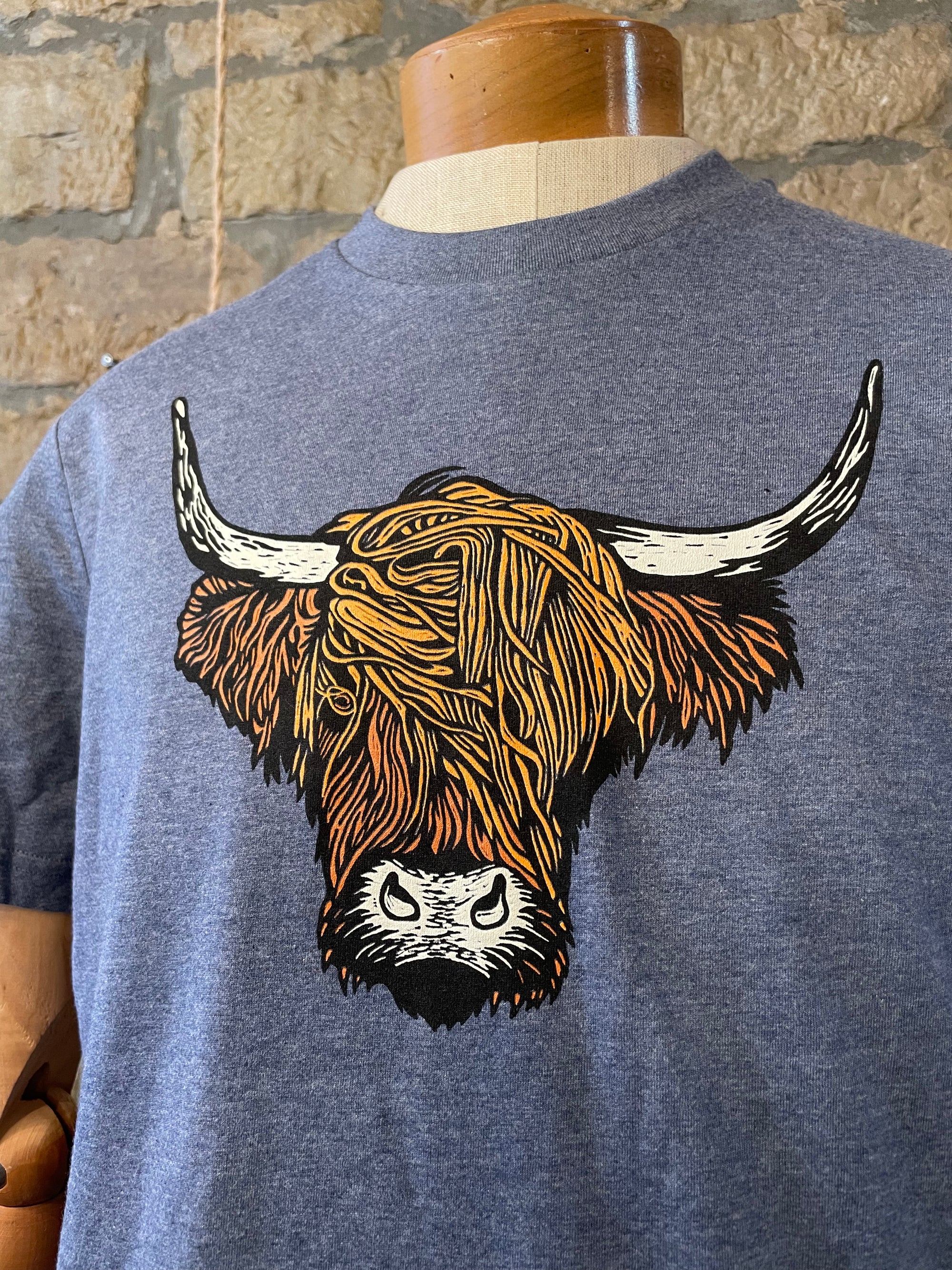 Tweed Isles T-Shirt Highland Cow Heather Blue TShirt