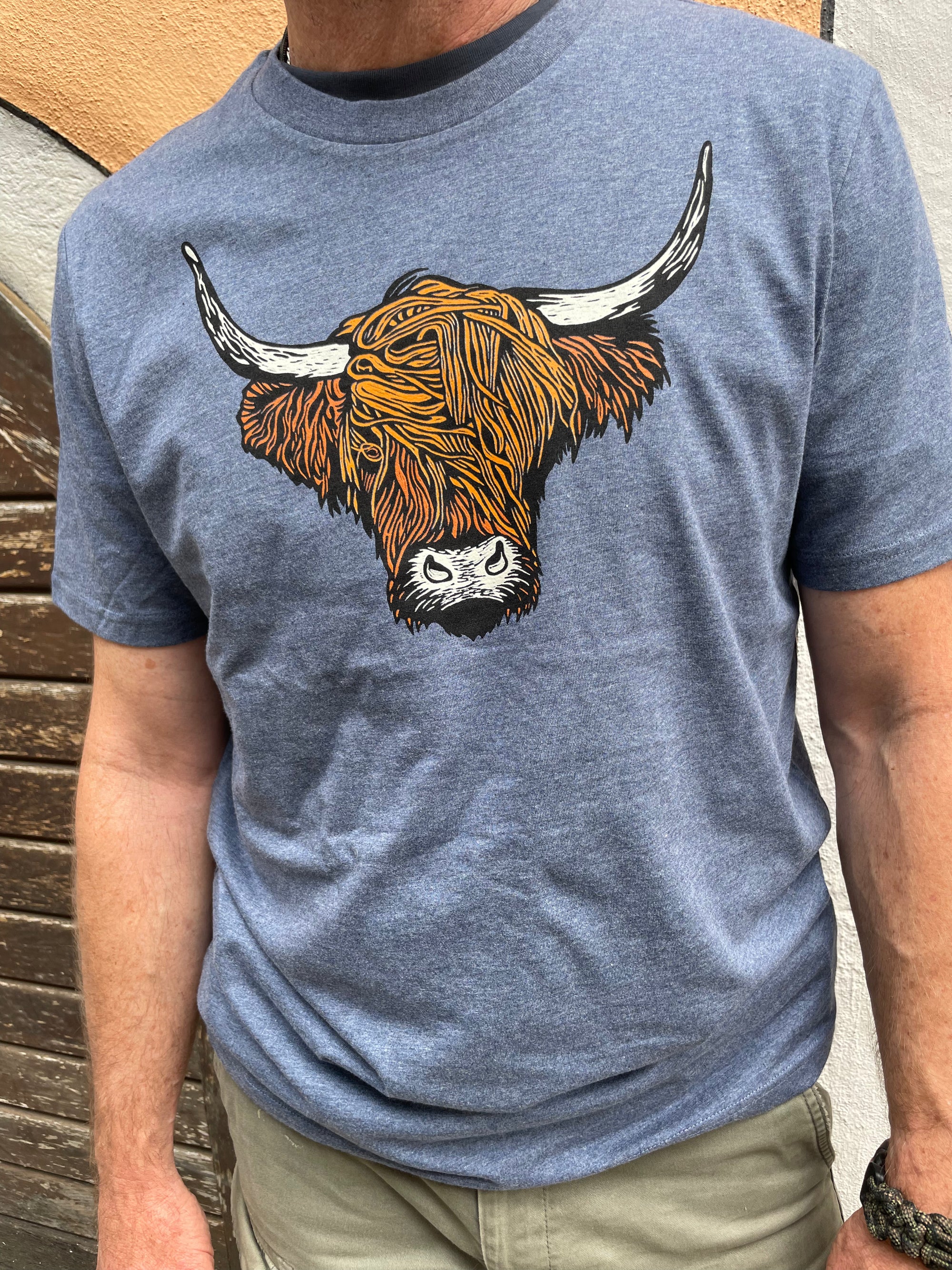 Tweed Isles T-Shirt Highland Cow Heather Blue TShirt