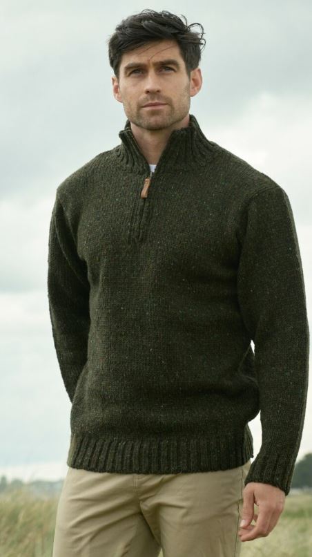 West End Men's Forest Green Pullover Kilcar Half Zip Troyer Z2040