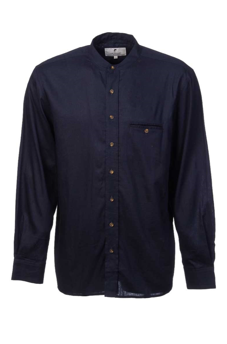 Lee Valley LN9 Grandfather Shirt Linen Navy Blue