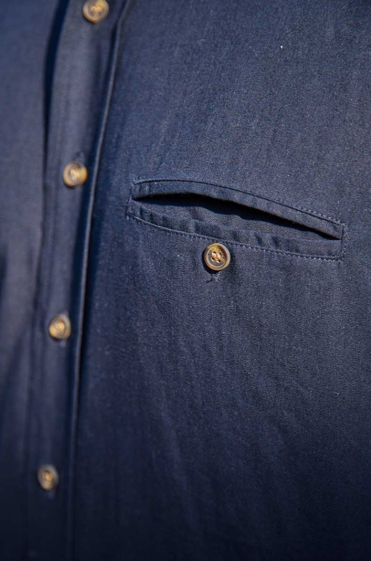 Lee Valley LN9 Grandfather Shirt Linen Navy Blue