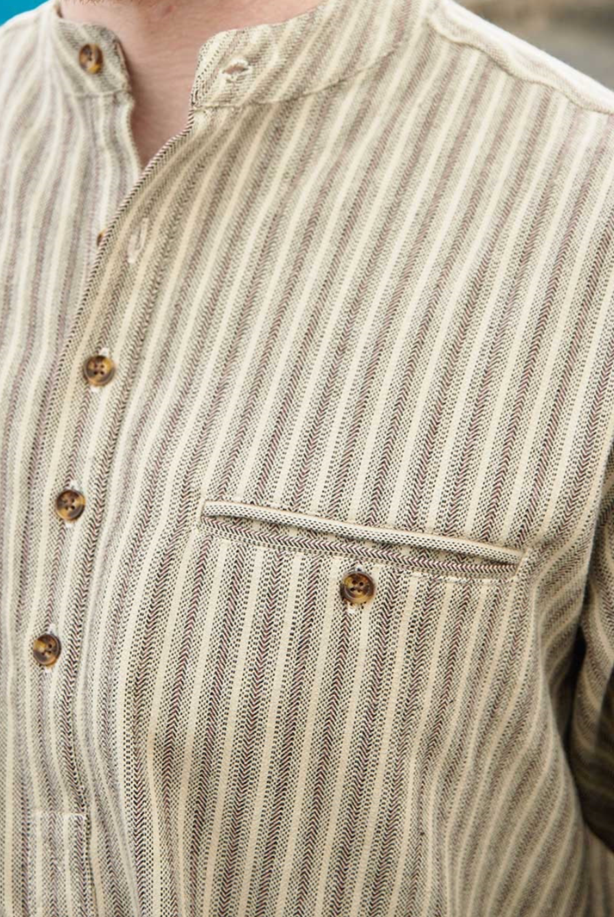 Lee Valley LV14 Grandfather Flannel Shirt Beige Green Maroon Stripe