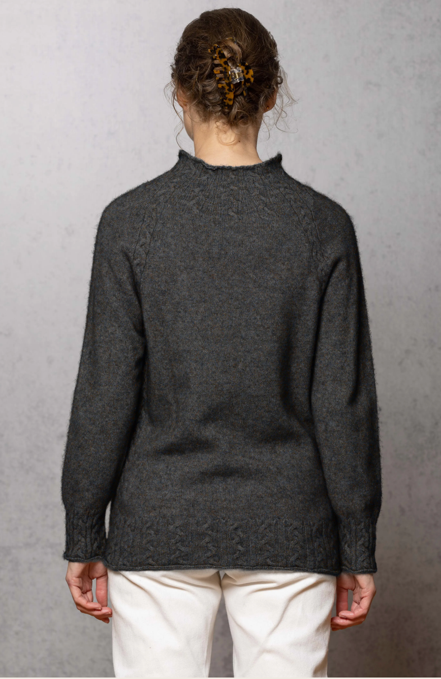 Noble Wilde Cable Funnel Neck Moraine Ladies' Sweater Possum-Merino