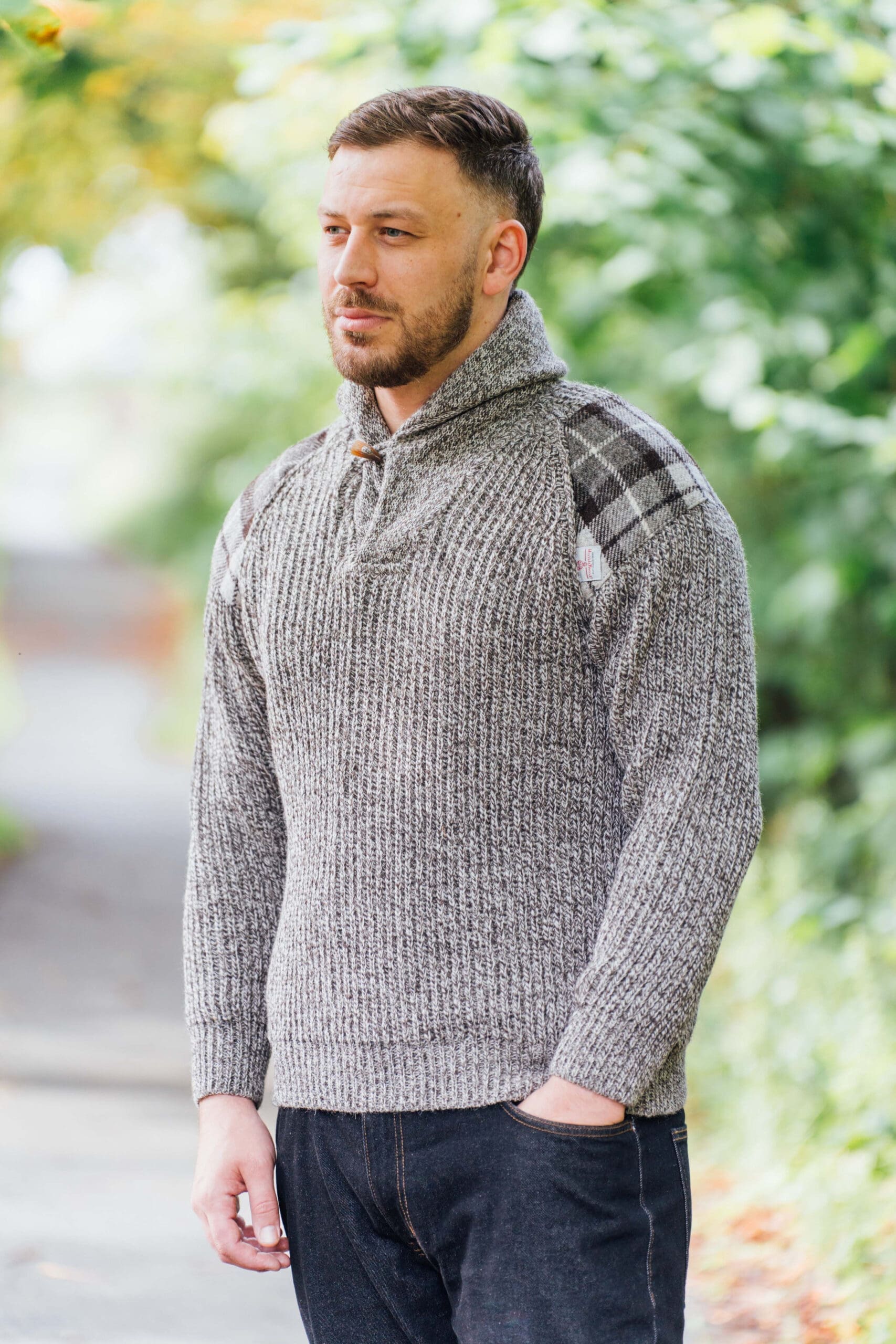 Harris Tweed Shawl Collar Pullover- Outdoor Knitwear Byreman