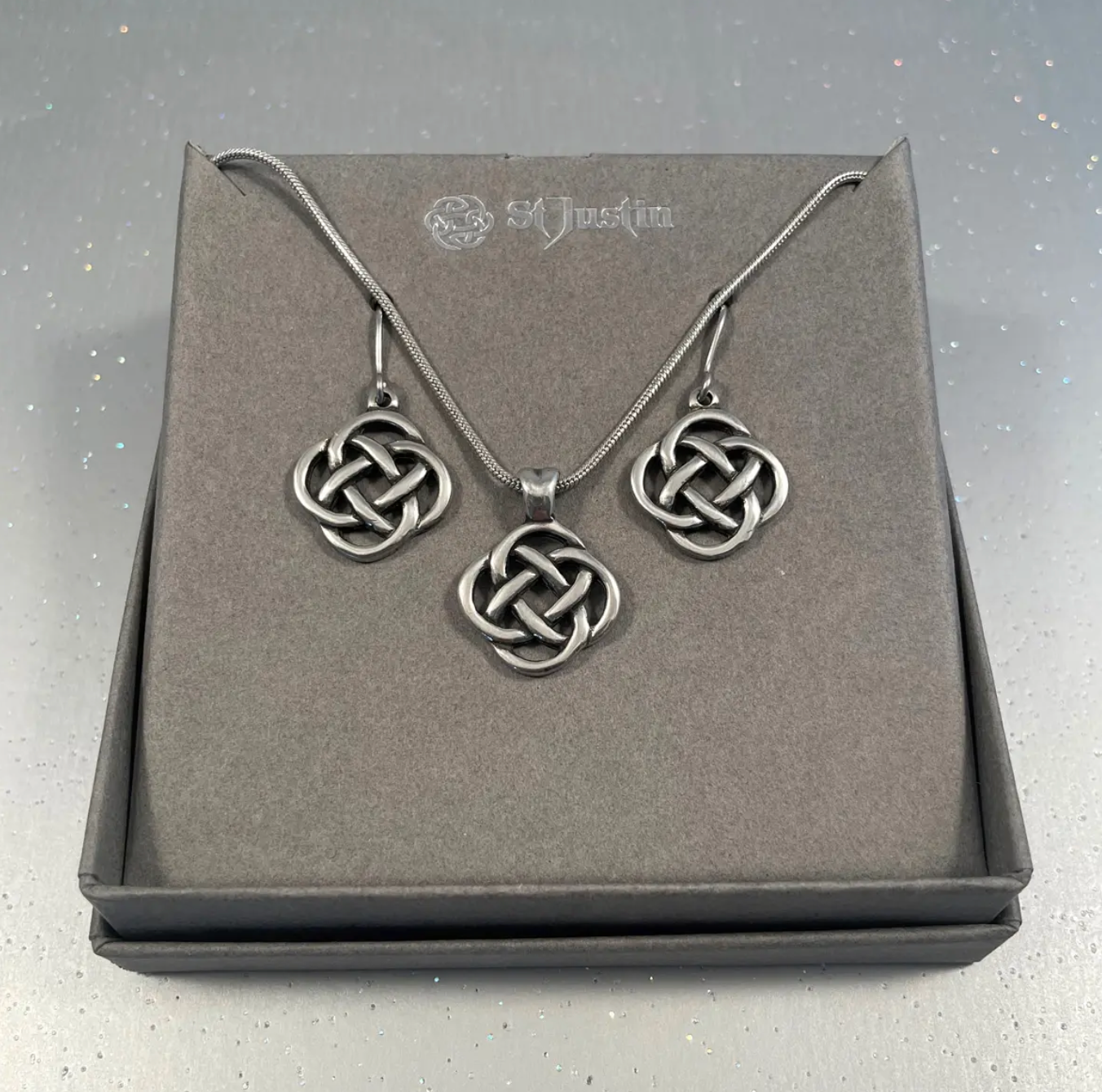 St. Justin PSET27 - Square Knot drop Earrings Pewter
