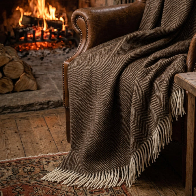 Tweedmill Throw Lifestyle Blanket - Chocolate Fishbone