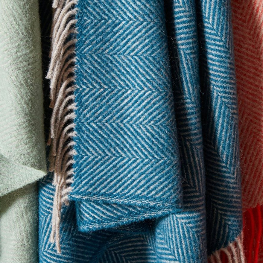 Tweedmill Throw Lifestyle Blanket - Teal & Hazel Herringbone