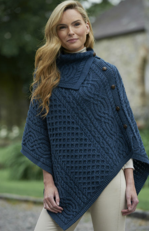 West End Cowl Neck Button Poncho CW4784