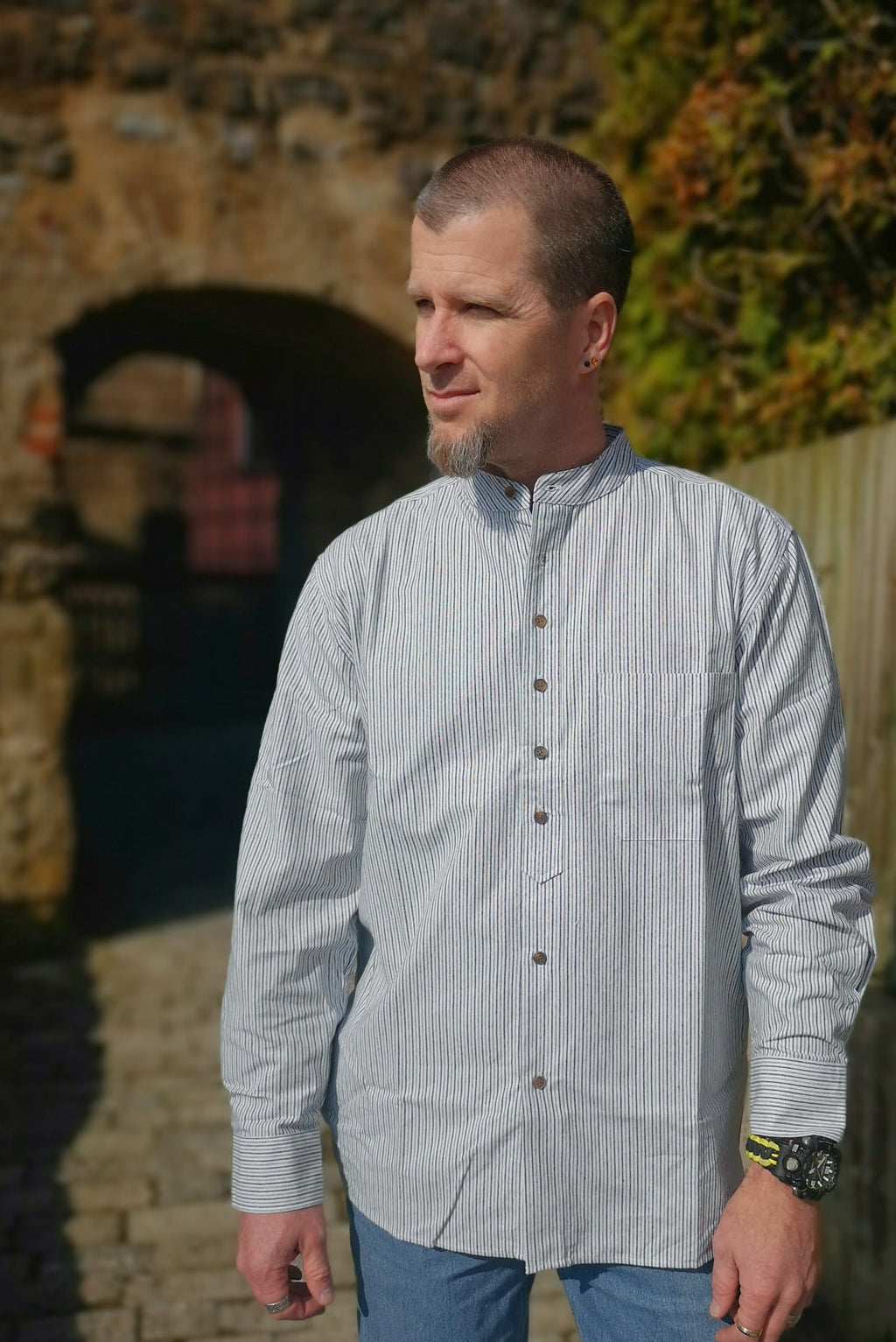 Lee Valley VR18 Grandfather Shirt Cotton Navy-White Striped