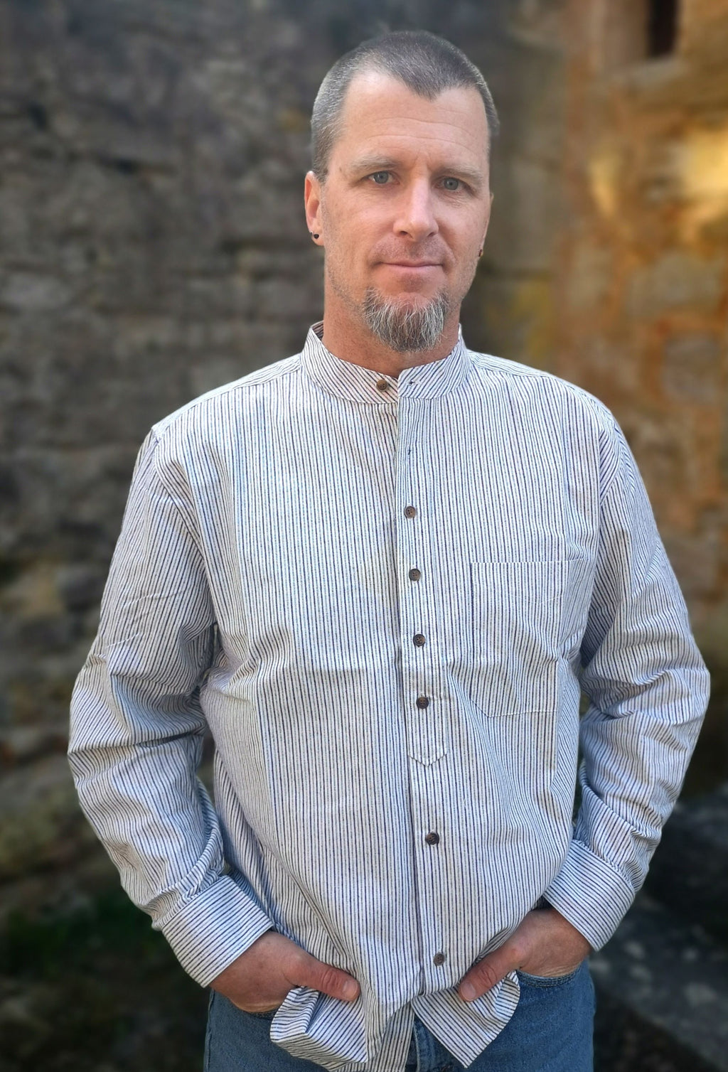 Lee Valley VR18 Grandfather Shirt Cotton Navy-White Striped