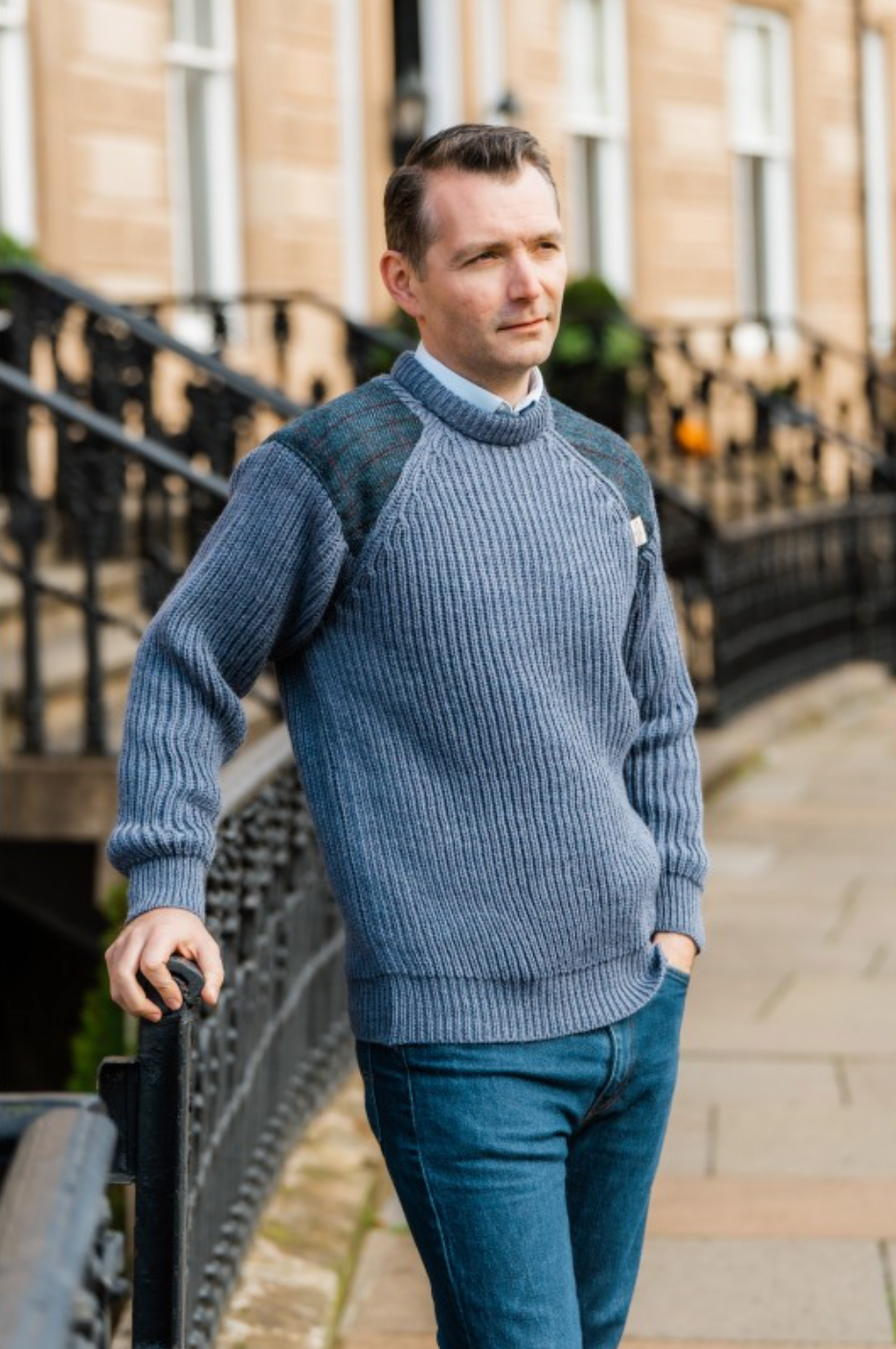 Harris Tweed Patch Crew Pullover- Outdoor Knitwear Gamekeeper
