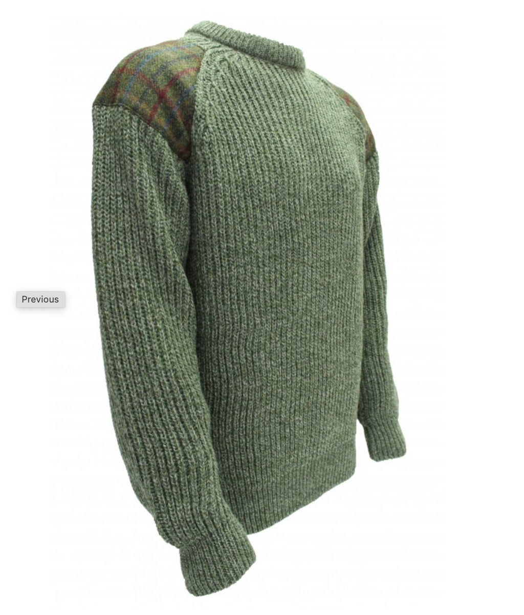 Harris Tweed Patch Crew Pullover- Outdoor Knitwear Gamekeeper
