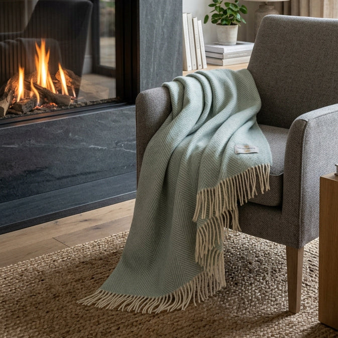 Tweedmill Throw Lifestyle Blanket - Duck Egg Fishbone