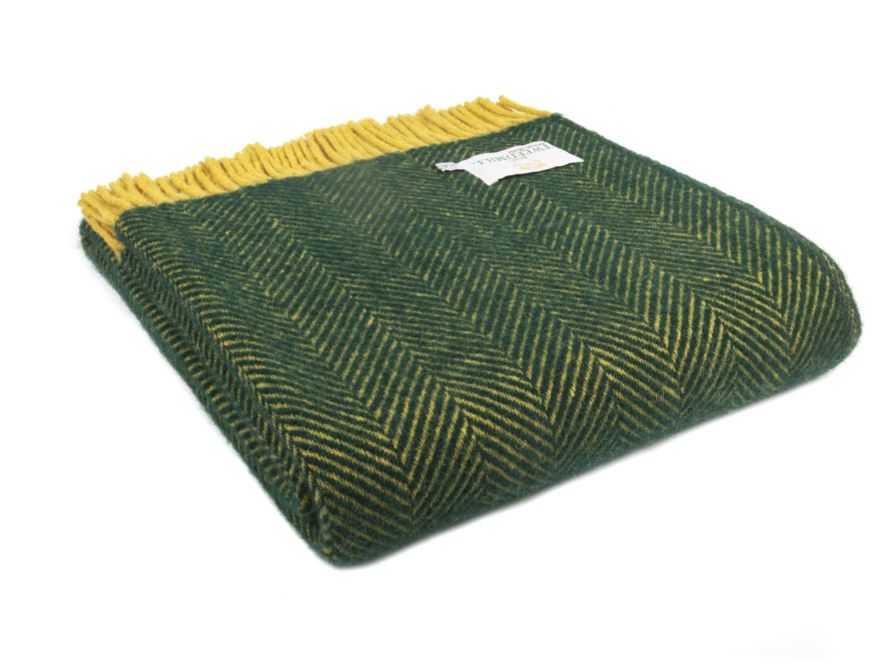 Tweedmill Throw Lifestyle Blanket - Emerald & Mustard Herringbone